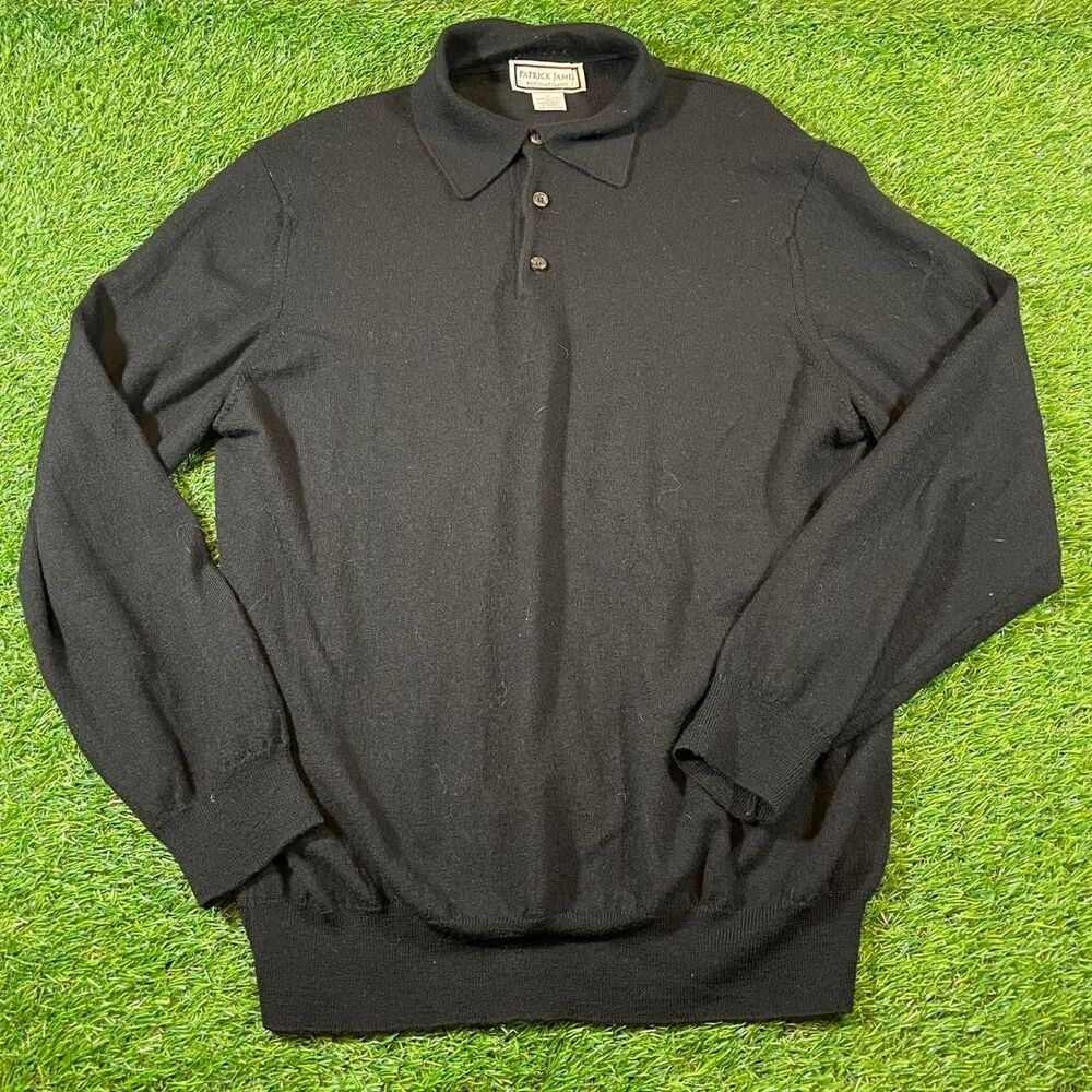 Patrick James Black Merino Wool Polo Sweater Men's preppy casual wear (M)